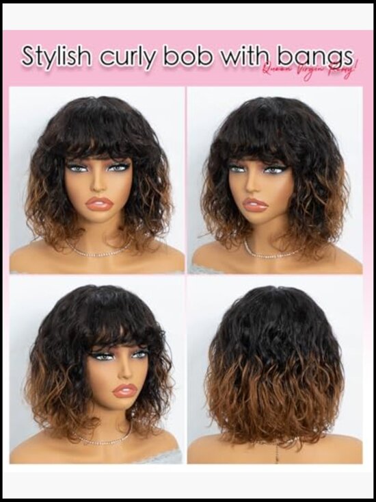 Short Curly Bob Wig Human Hair Glueless Wear and Go Chic Daily Party main image 7
